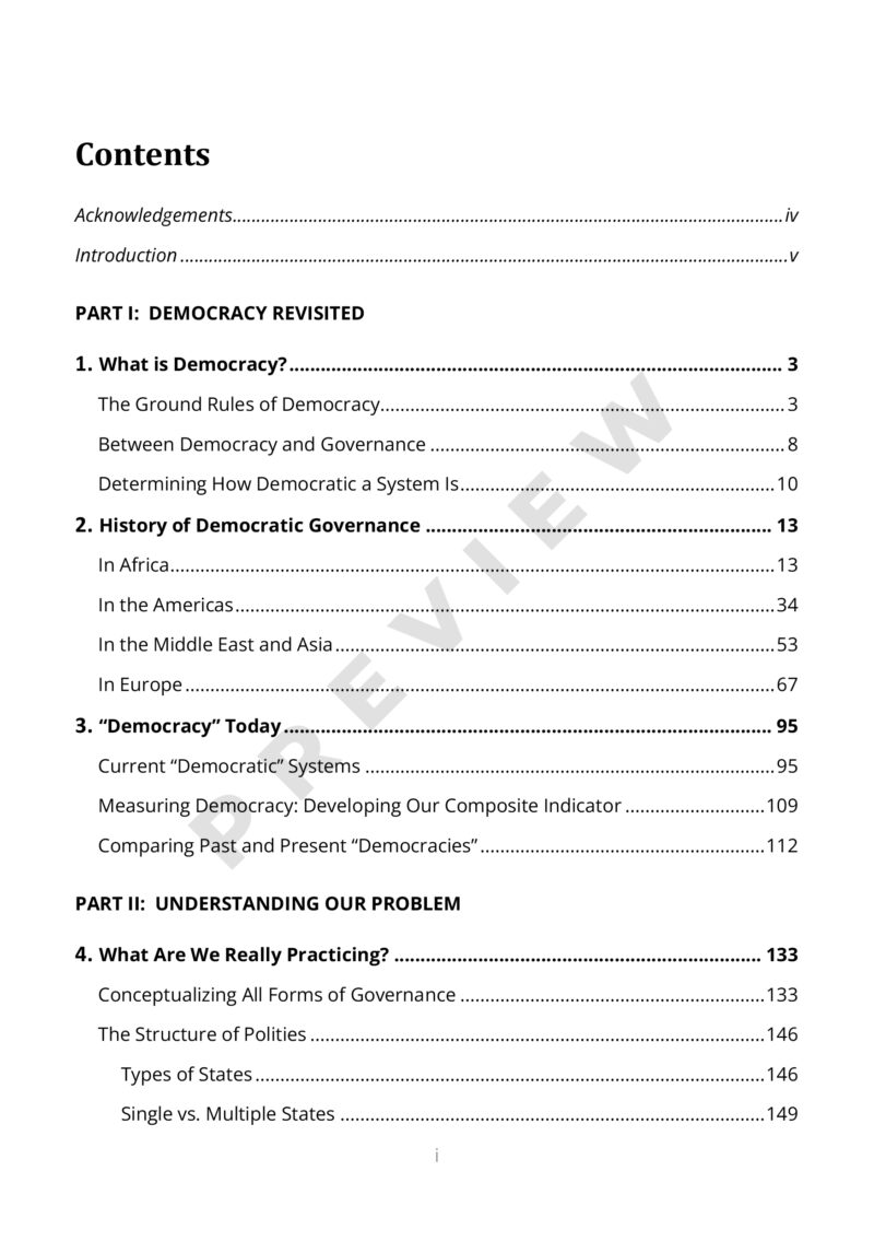 Preview of the table of content of the book The Tragedy Called Democracy in the 21st Century