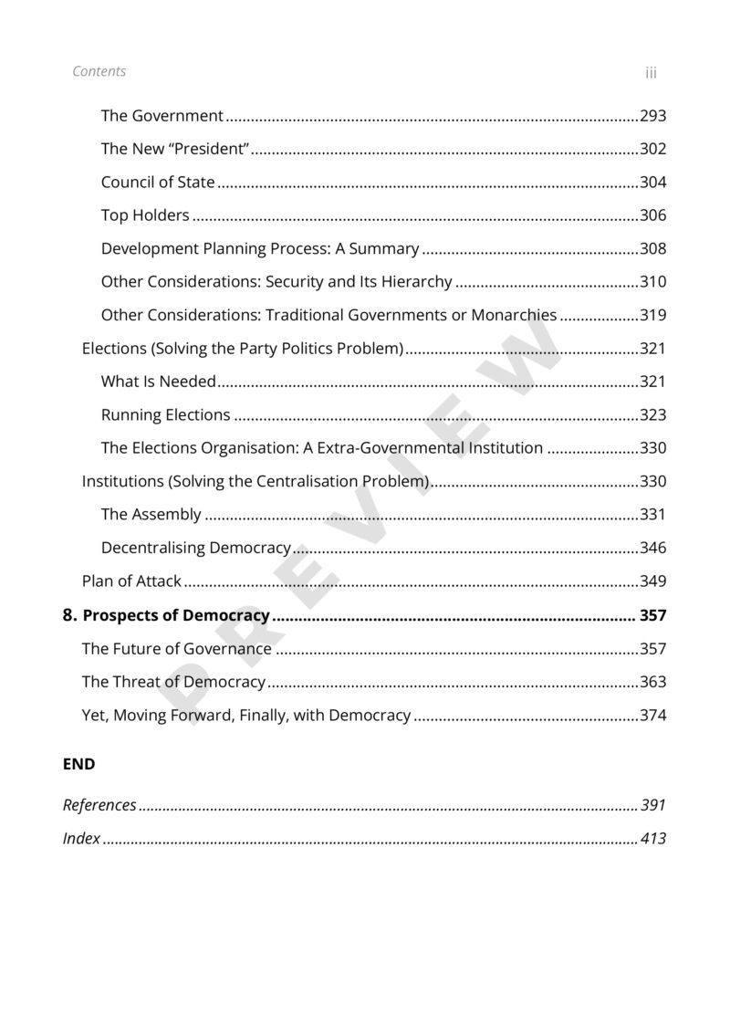 Preview of the table of content of the book The Tragedy Called Democracy in the 21st Century