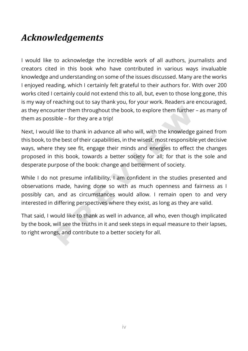 Preview of the acknowledgement page of the book The Tragedy Called Democracy in the 21st Century