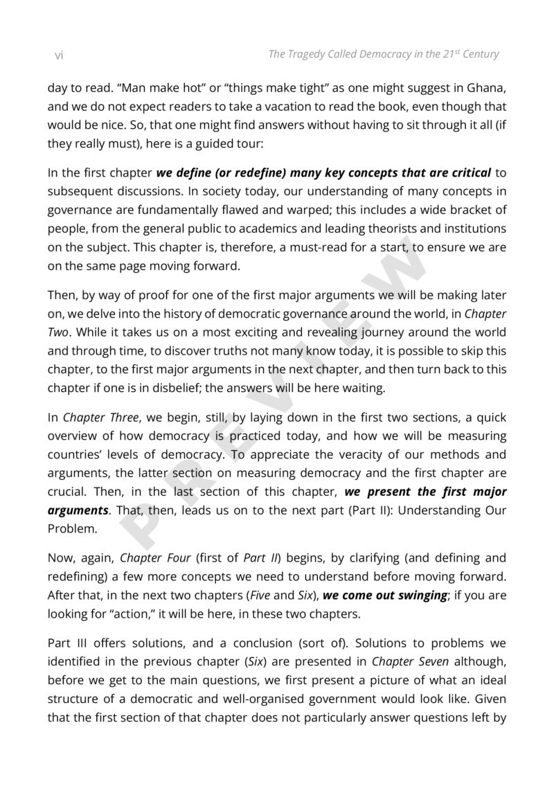 Preview of the introduction page of the book The Tragedy Called Democracy in the 21st Century